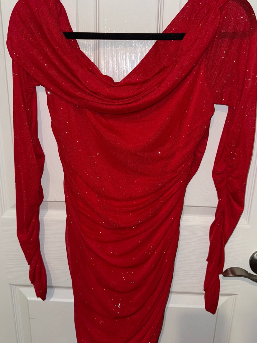 SHEIN Red Sparkle Draped Cowl-Neck Maxi Dress